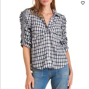 Veronica Beard Porta Check Ruffle Sleeve Blouse